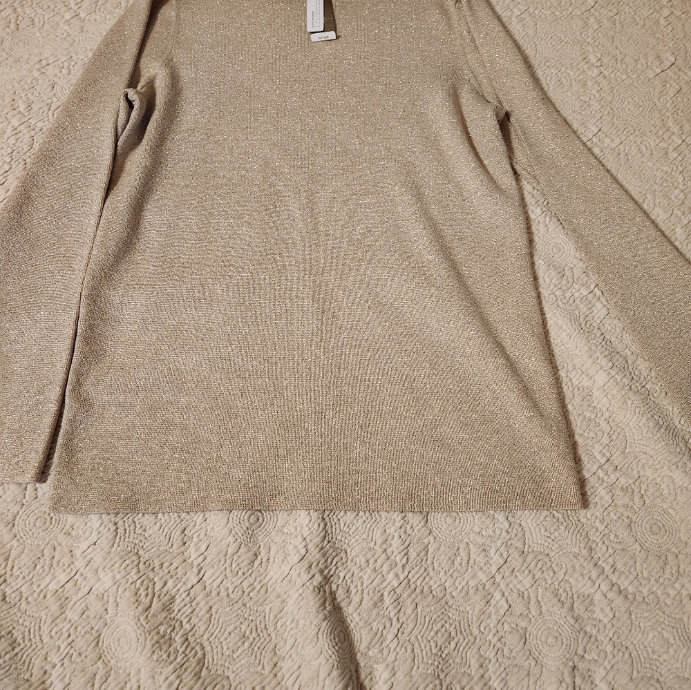 Chic Chicos turtle neck subtle shine sweater, Taupe Heather color, shiny sparkly